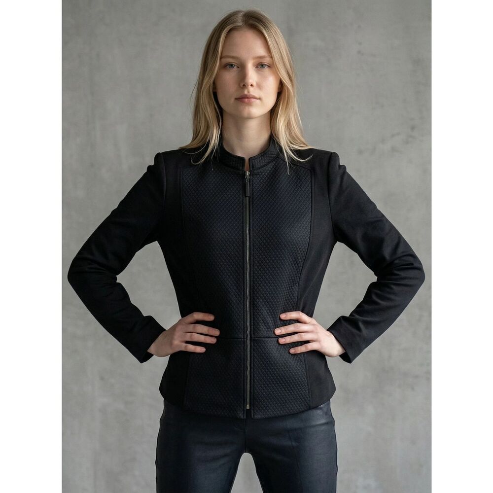 Tahari Black Textured Zip-Front Blazer
